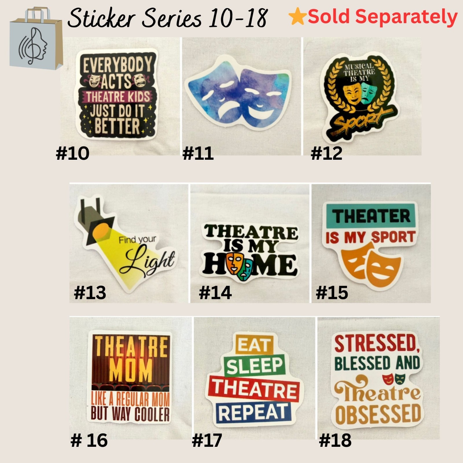 Eat Sleep Theatre Repeat Vinyl Sticker 2×2 Inch Waterproof Sticker No17