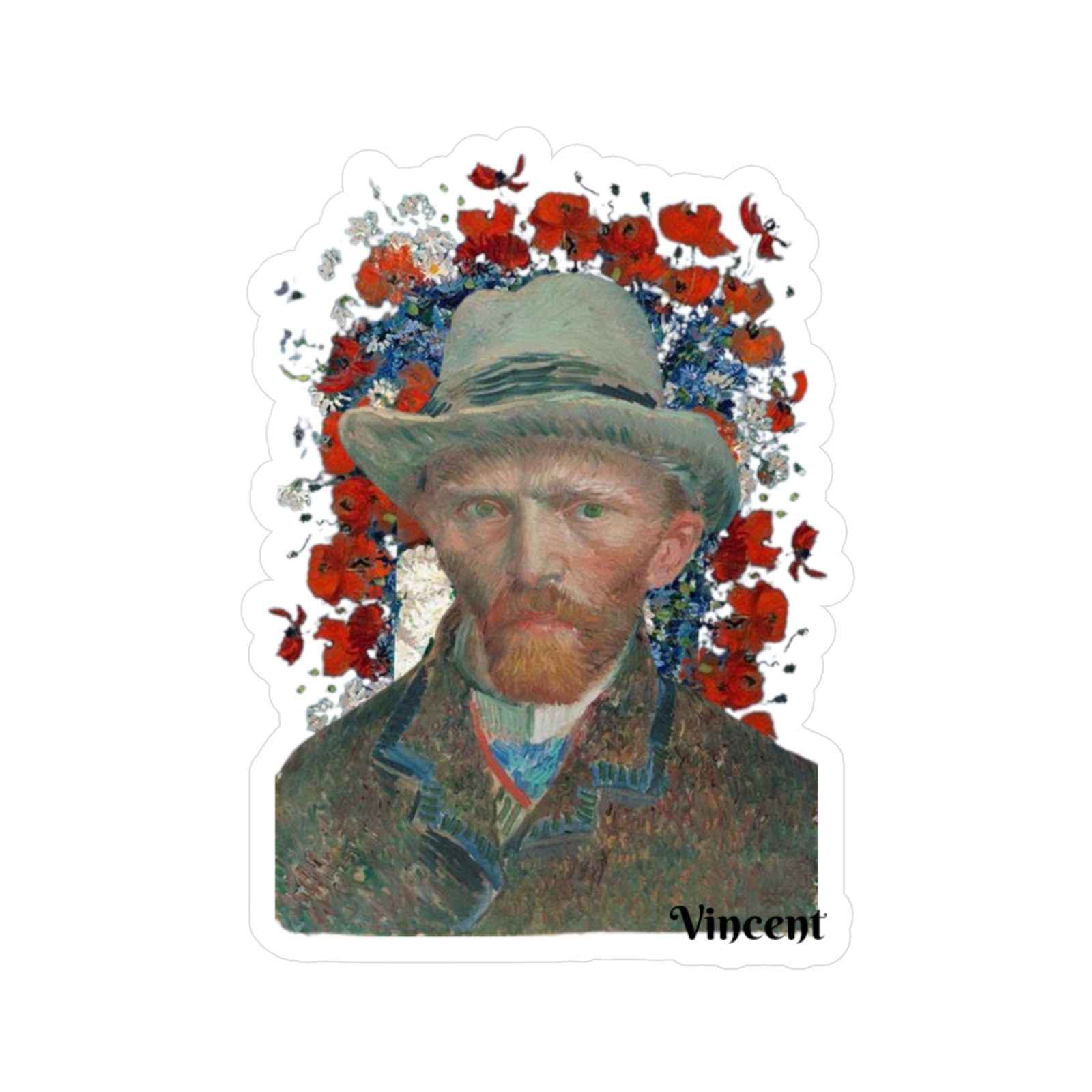 Vinyl Sticker / Decal Vincent Van Gogh Collage Paintings Portrait Hat Flowers