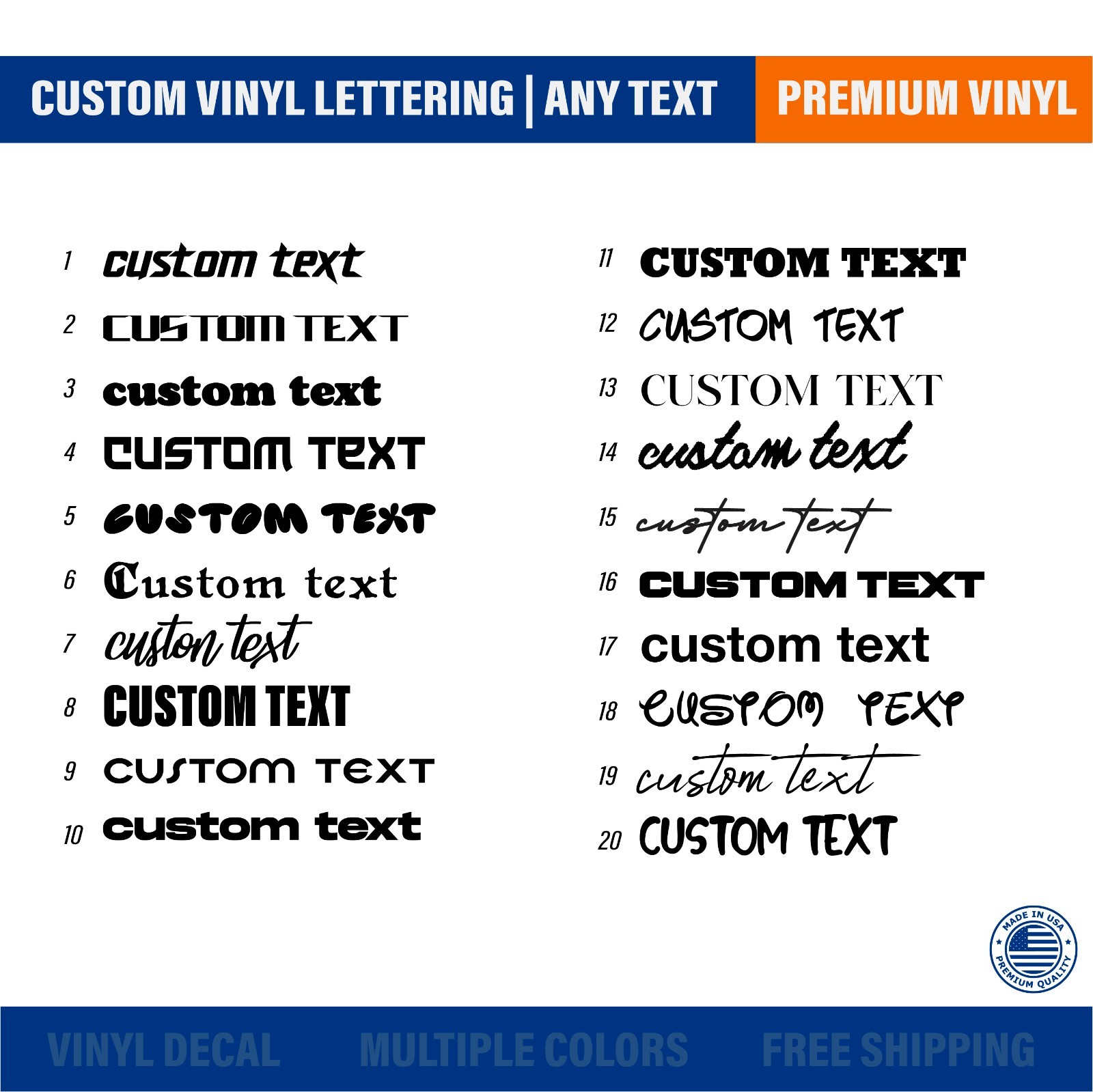 Custom Text Vinyl Lettering | Any Text Name | Premium Vinyl Decal Sticker