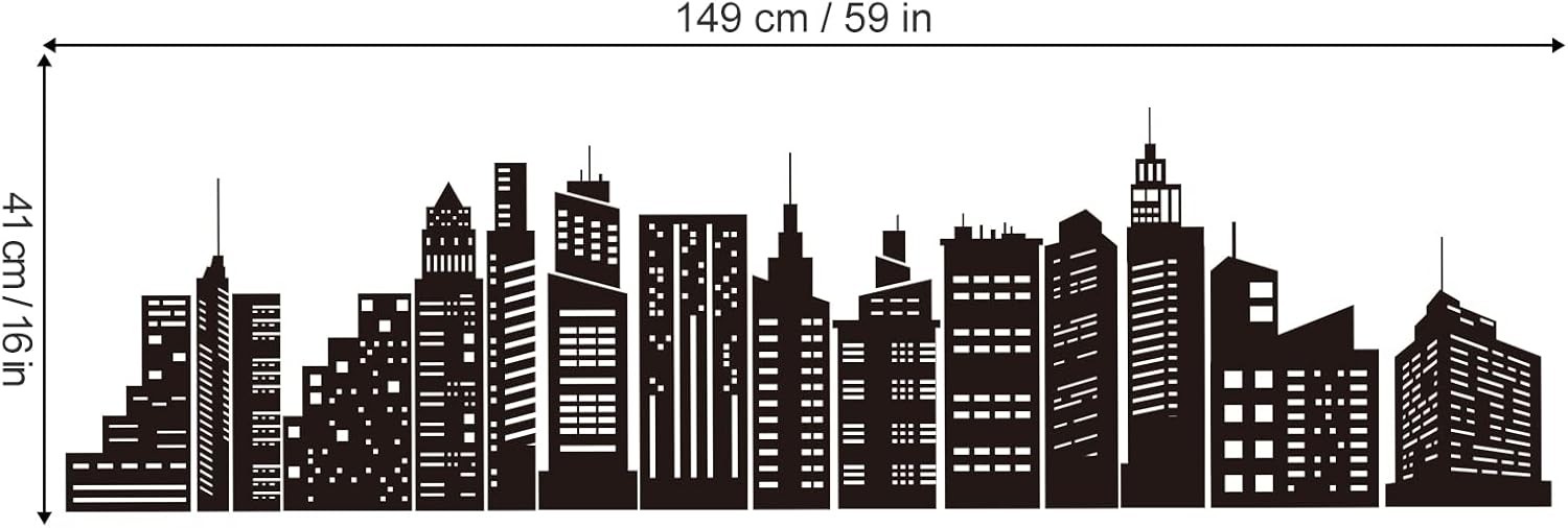 wondever Black City Skyline Wall Stickers Building Silhouettes