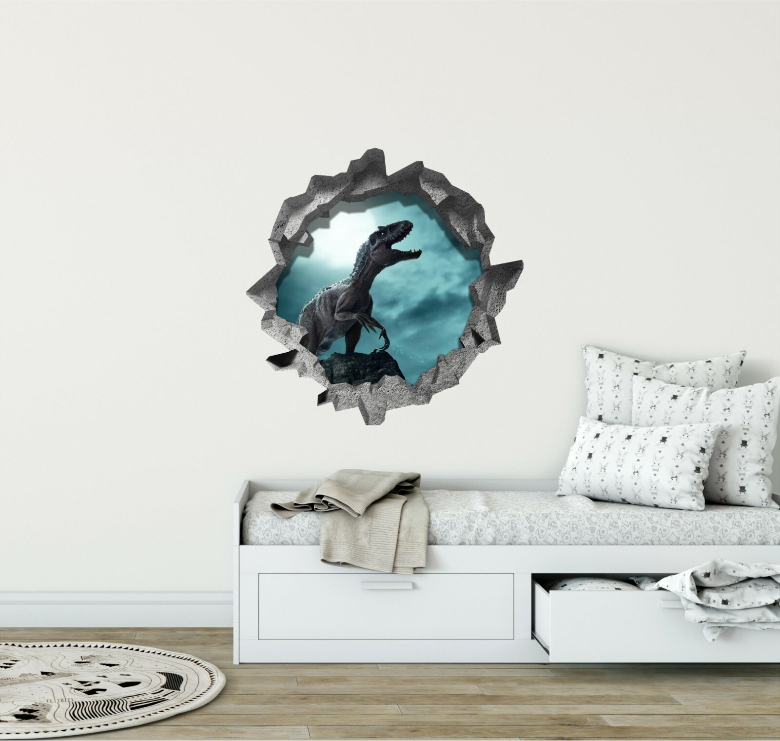 Hole in the Wall Indoraptor Dinosaur 3D Wall Decal Vinyl Wall Sticker Removable