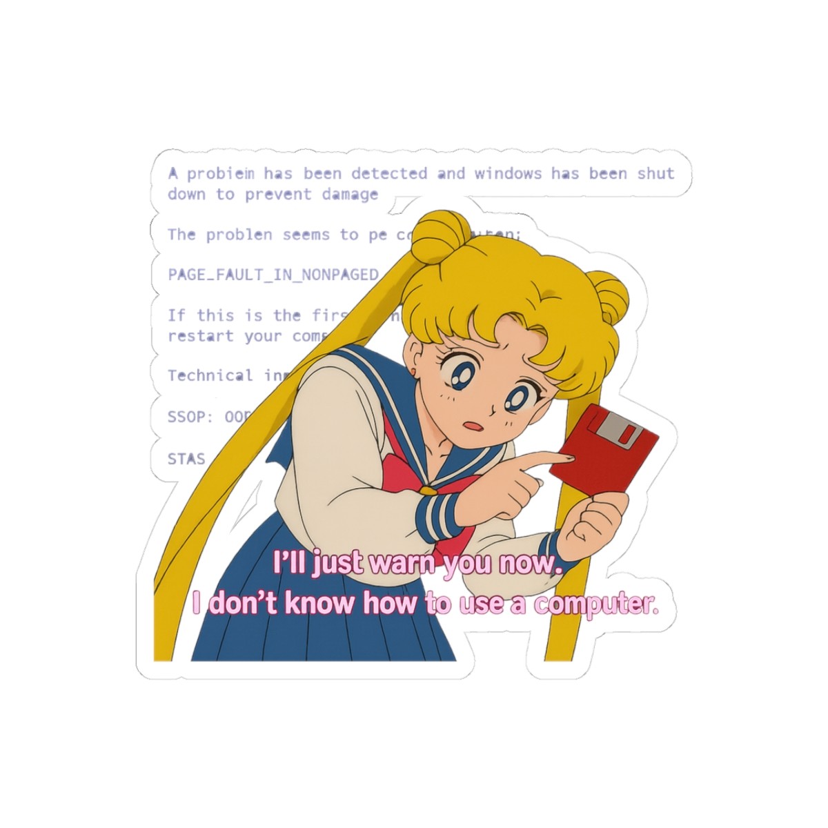 Sailor Moon BSOD Sticker | Funny Tech Glitch Vinyl Decal