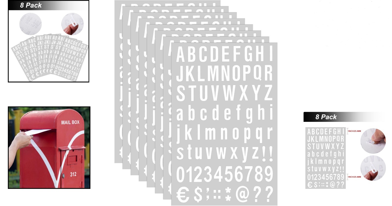 8 Sheets Self-Adhesive Vinyl Letters Numbers Kit, 536 Alphanumeric Stickers
