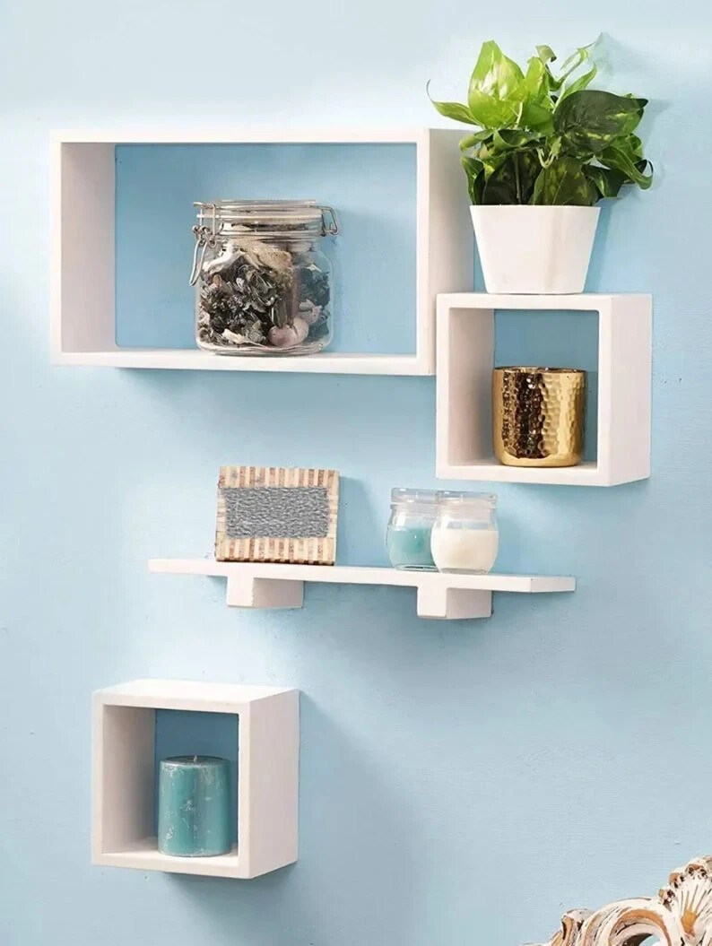 Modern Intersecting Wall Shelf/ Home Wall Decor Set of 4 White Colour/ Home Deco