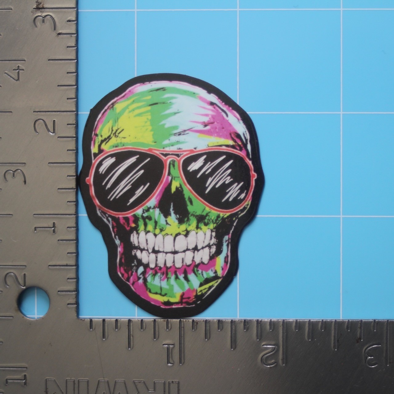 Horror Sticker (NEON PSYCHEDELIC SKULL) Creepy Halloween, Gloss PVC Decal