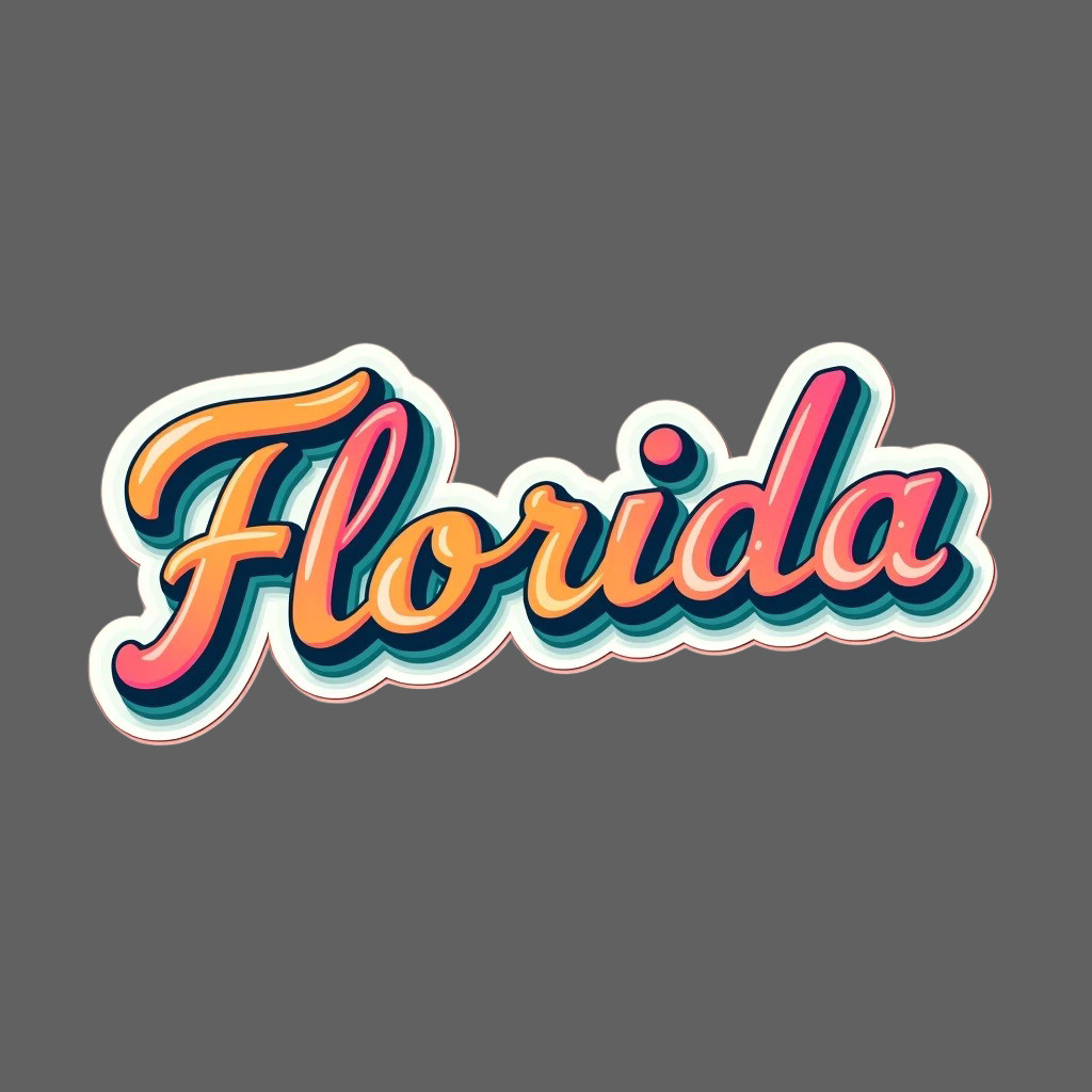 Florida Sticker Vinyl Decal Retro Script Lettering Sunshine State Design