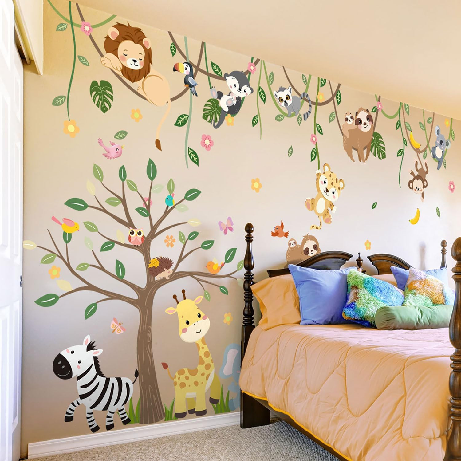 Large Jungle Safari Wall Decals 62.59”X90.94” for Kids Room Decor