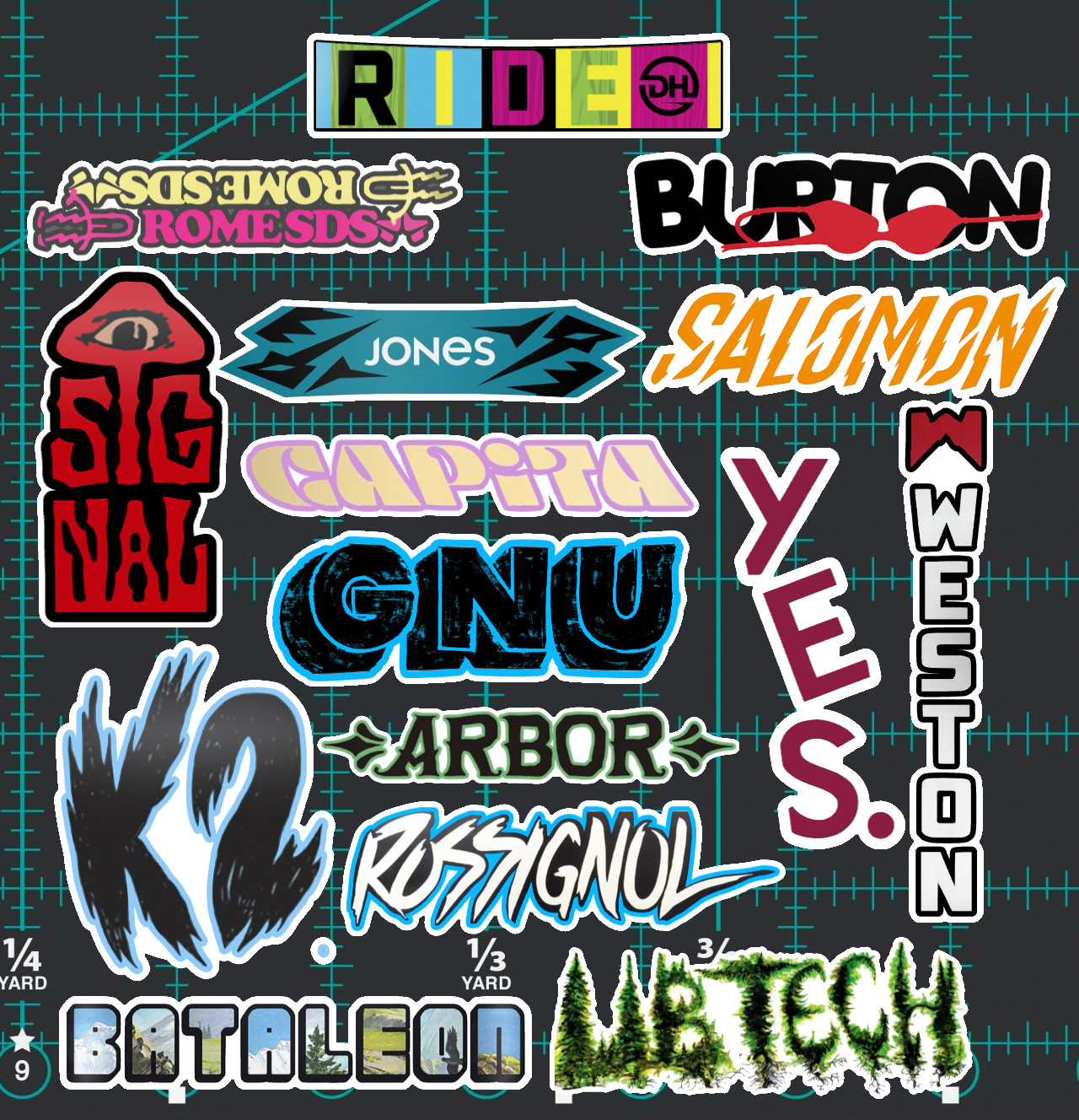 15 Snowboard Brand Logo Art Stickers -Clear, Holographic, or White – Burton