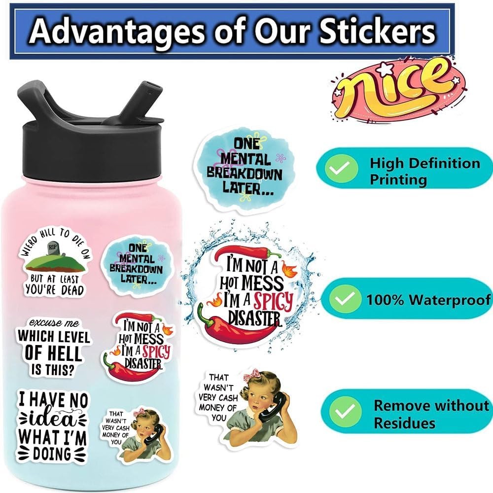 50Pcs Funny Adults Stickers Bulk, Prank Meme Sticker for Kids Teens Adults, Snar