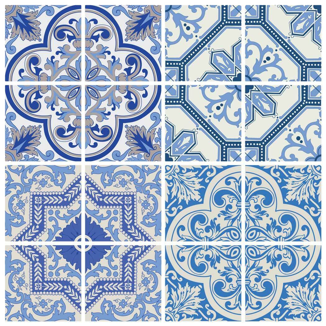 Moroccan Blue Tile Decals 4×4 Inch Coimbra – Set of 16 – DIY Self Adhesive
