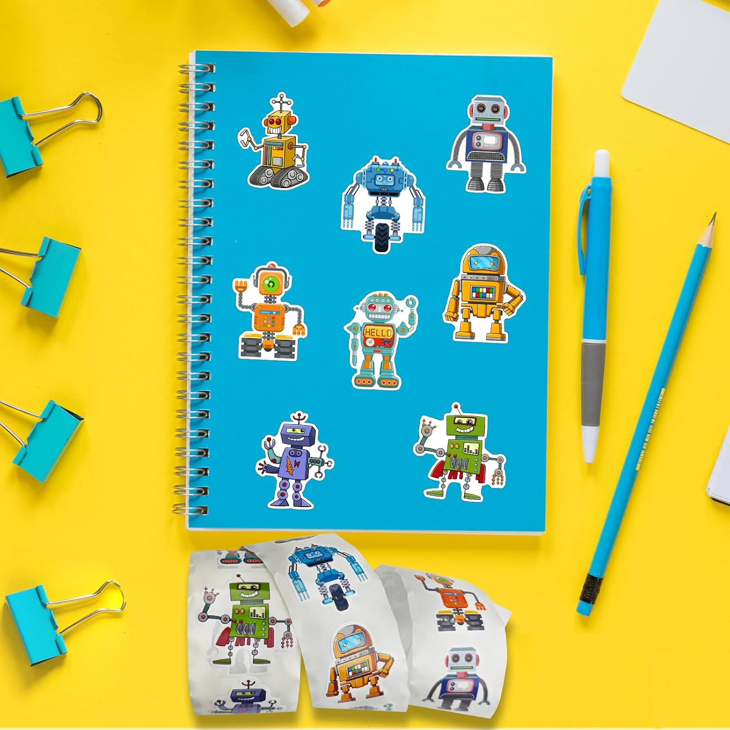 500 Pcs Cartoon Robot Stickers Roll Vinyl Decals for Crafts and Decorations