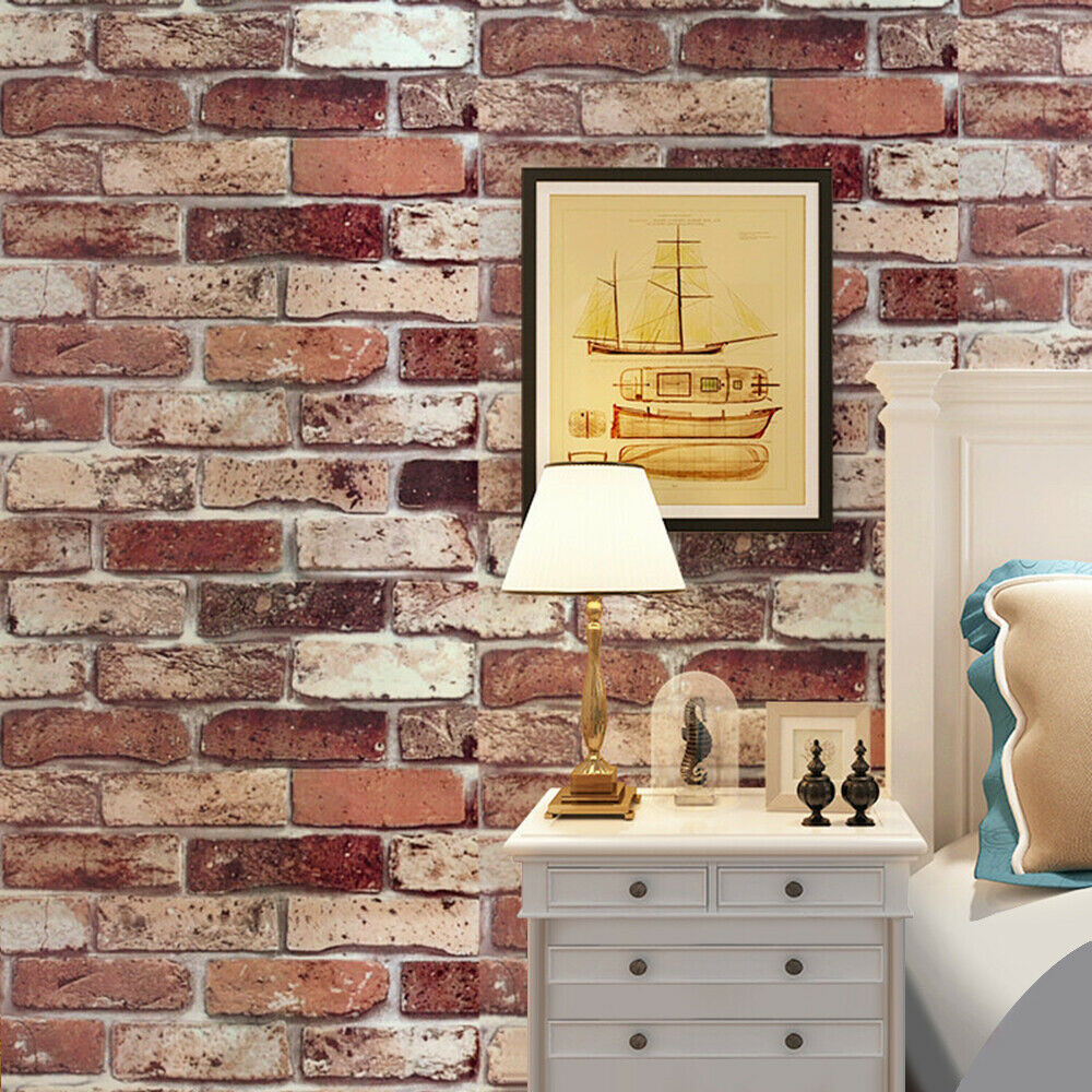 1x Roll 3D Wall Paper Brick Stone Rustic Effect Home Decor Self-adhesive Sticker