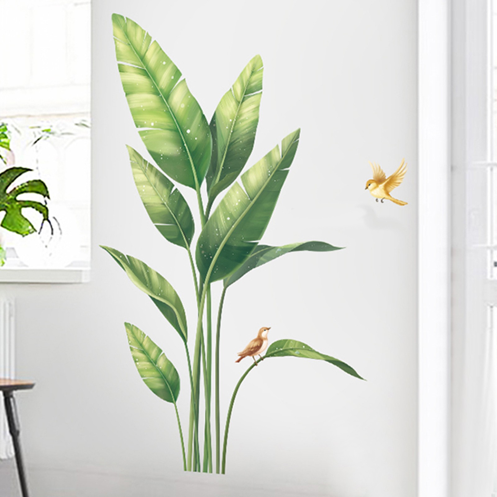 GREEN Tropical Plants with Birds Removable PVC WALL STICKER Bedroom Dorm Room
