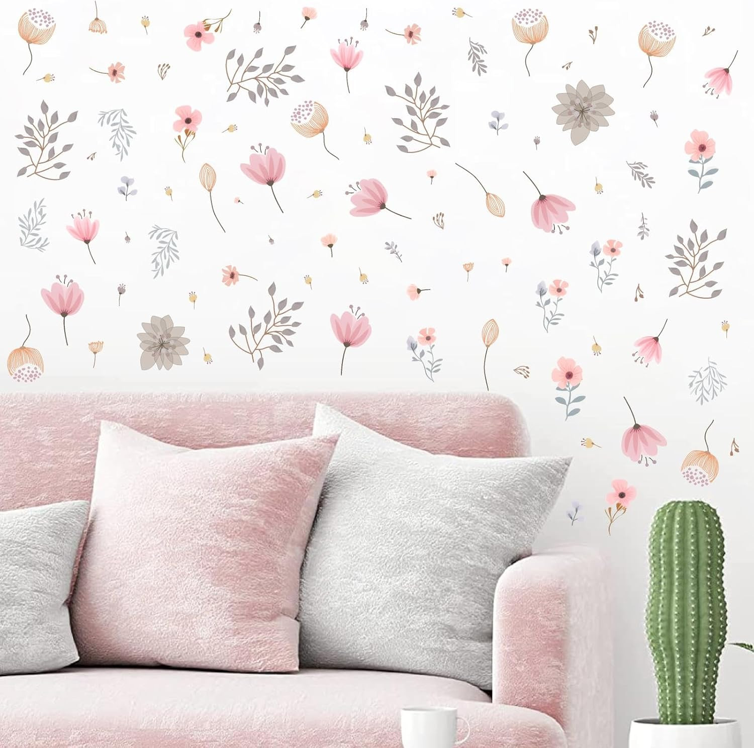 Boho Floral Wall Decals 192 Pcs Pink Flower Stickers for Crafts Removable Flower
