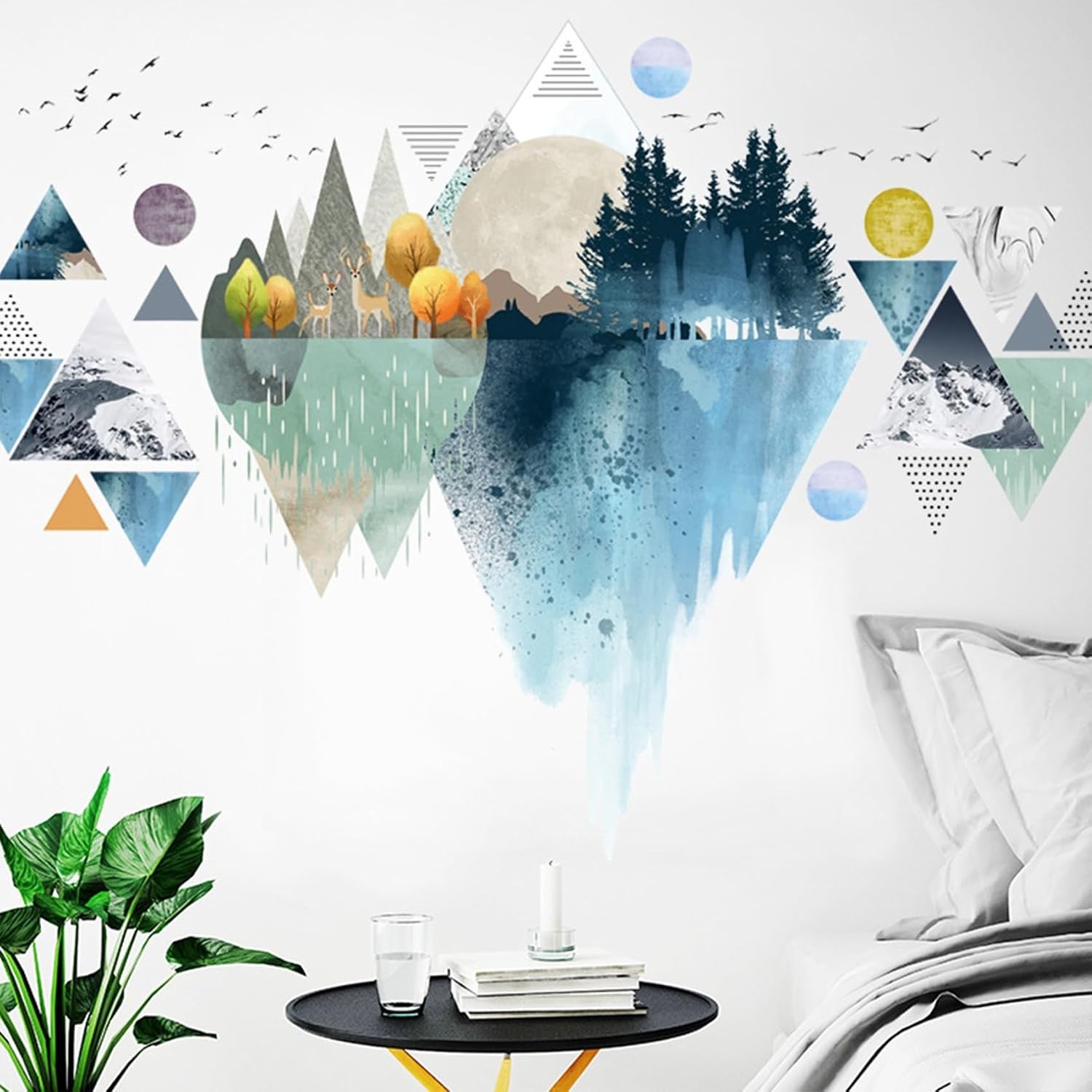 Wall Stickers Mountain Decal Geometric Removable Nursery Home Decor Blue