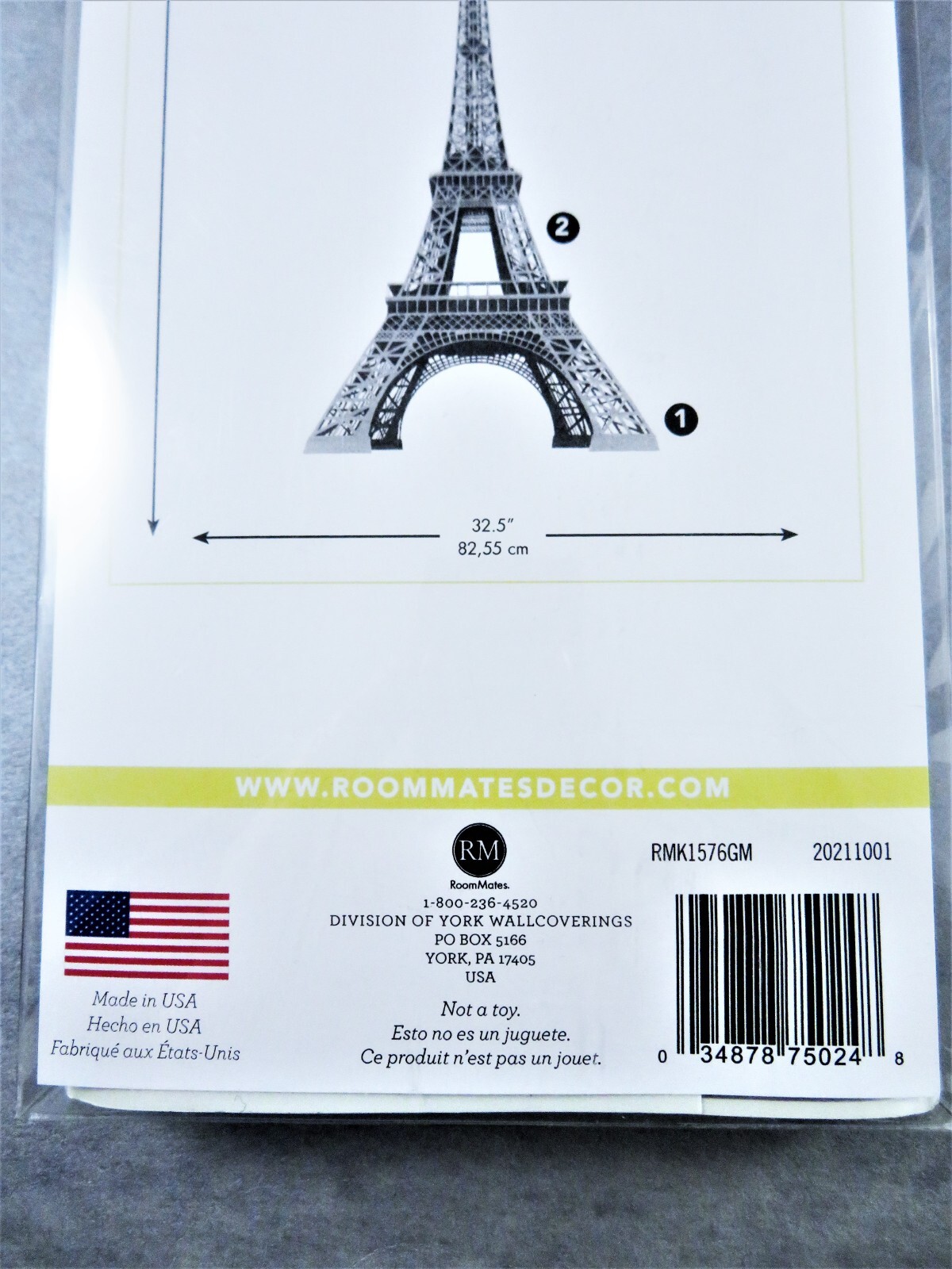 RoomMates Peel Stick Wall Decals Paris Theme Large Eiffel Tower 13 Pc Removable