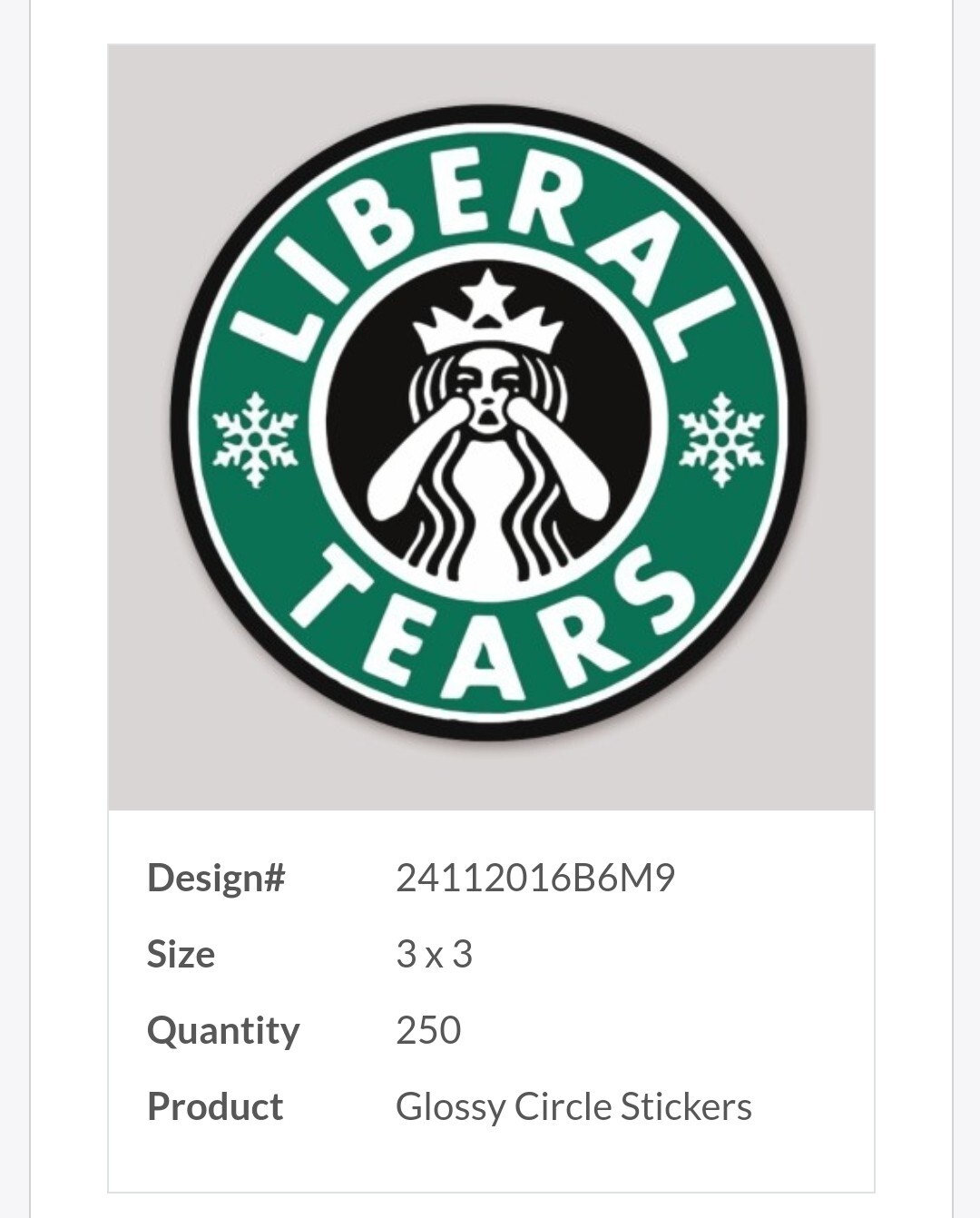 LIBERAL TEARS STICKERS 6 PACK LOT 3 inch Round DECALS Vintage Retro Star Bucks