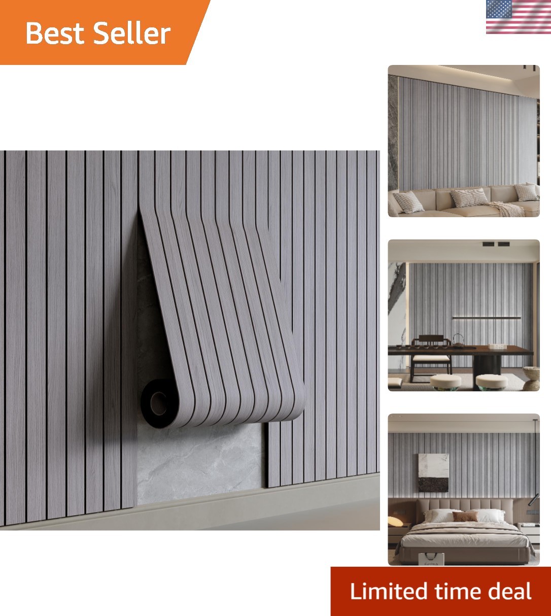 Peel and Stick Faux Grey Wood Wall Panel – 118” Slim Design for Soundproof Style