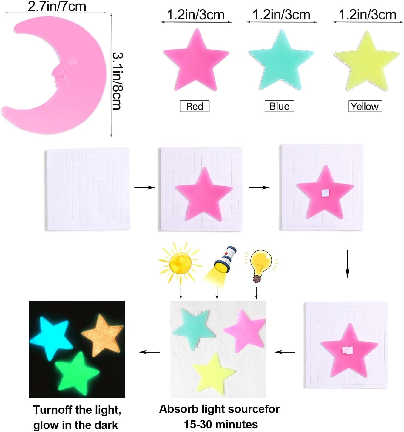 Glow in The Dark Luminous Stars Fluorescent Noctilucent Plastic Moon Wall Sti…