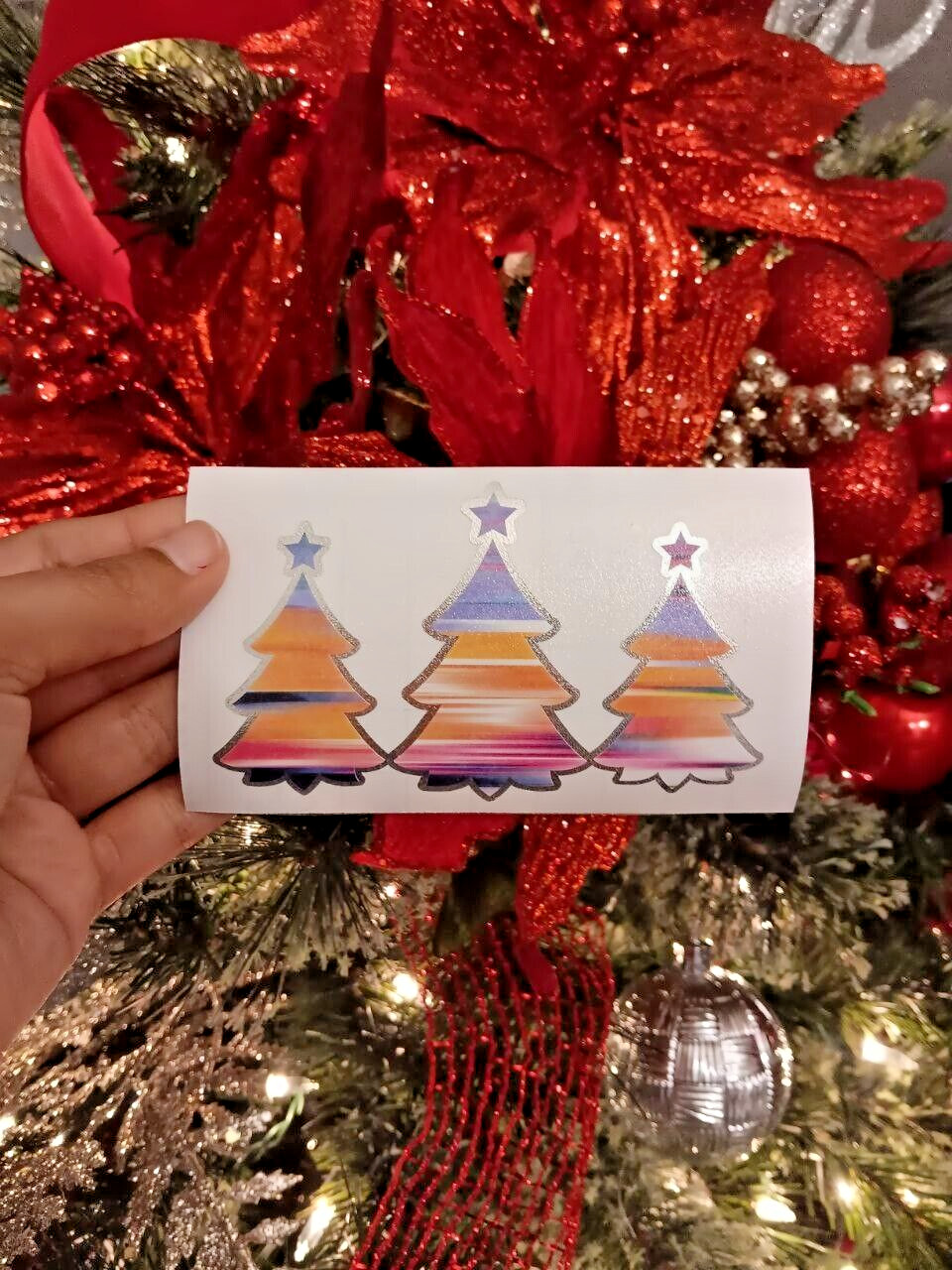 Christmas Tree Die Cut Sticker Vinyl Decal Cup Car Windows Tumbler