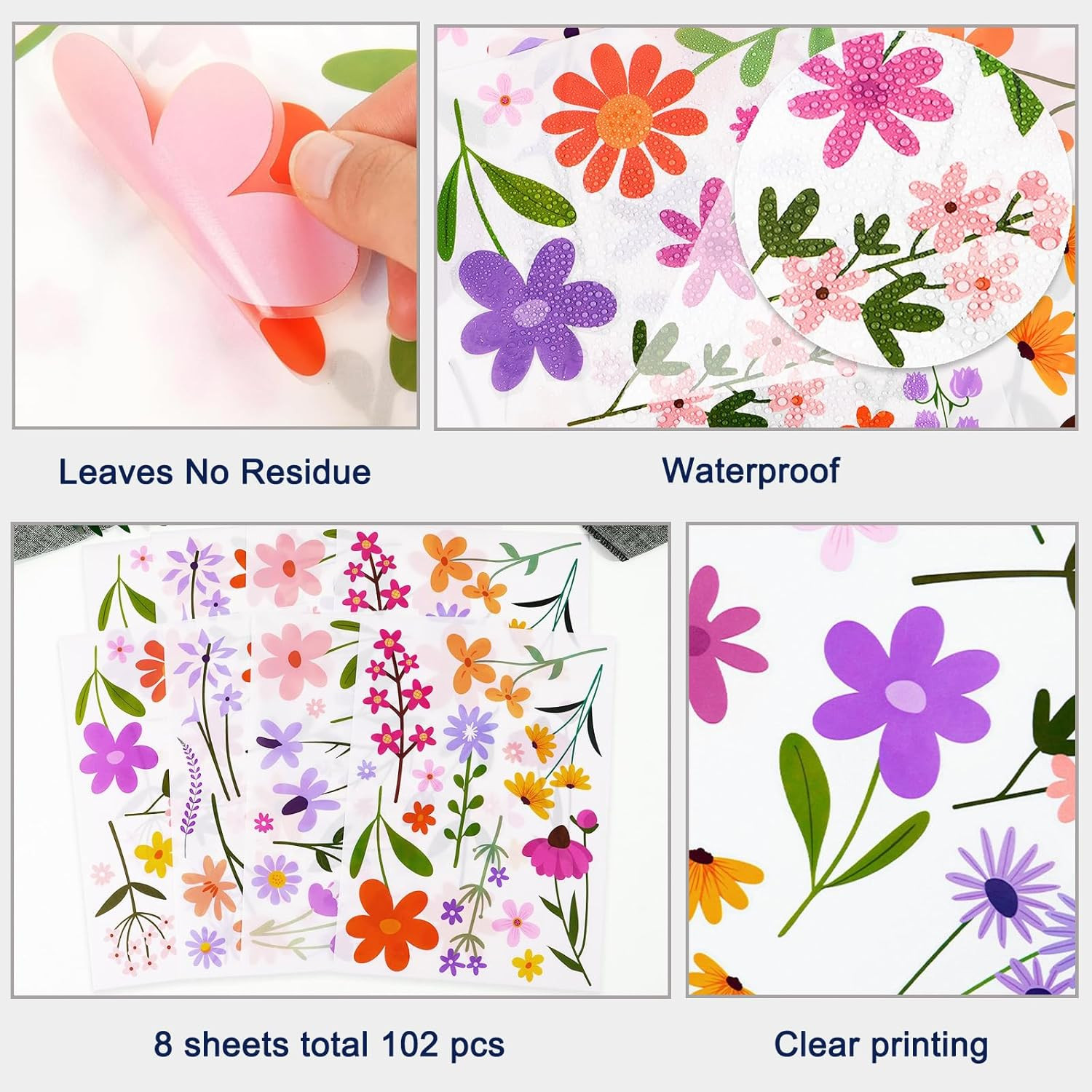 102Pcs Flower Wall Decals Peel and Stick, DIY Spring Themed Floral Wall Stickers