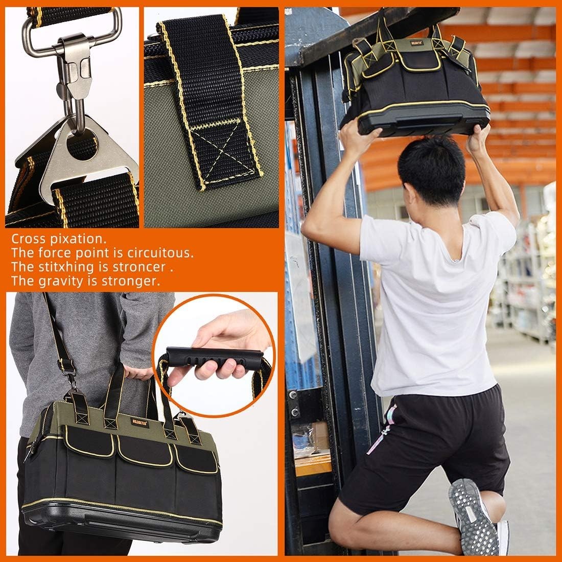 20-Inch Wide Mouth Tool Bag with Water Proof Molded Base，Wide Mouth Tool Tote Ba