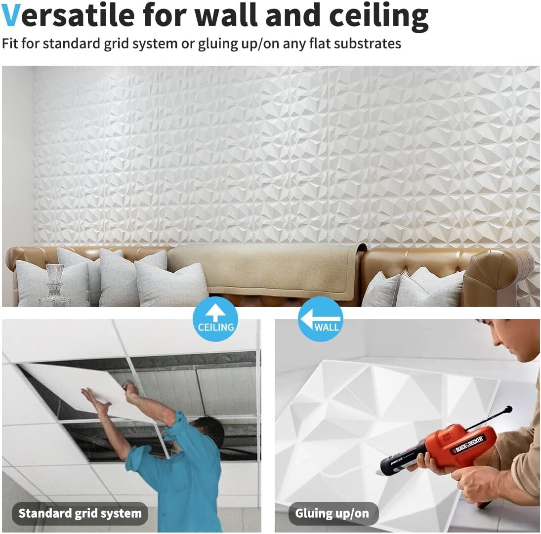 33-Pack 3D Decorative Wall Panels in Matt White Diamond Design – 32sqft