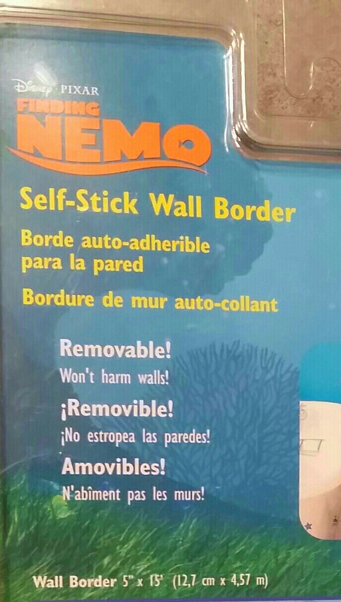New Disney Finding Nemo with Dory in Blue Sea Self-Stick Removable Wall Border