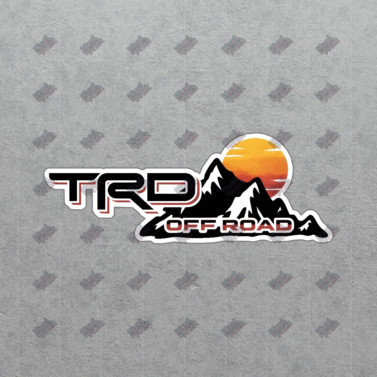 TRD Off Road Sticker Bold Black & Red Logo with Mountain and Sunset #9092