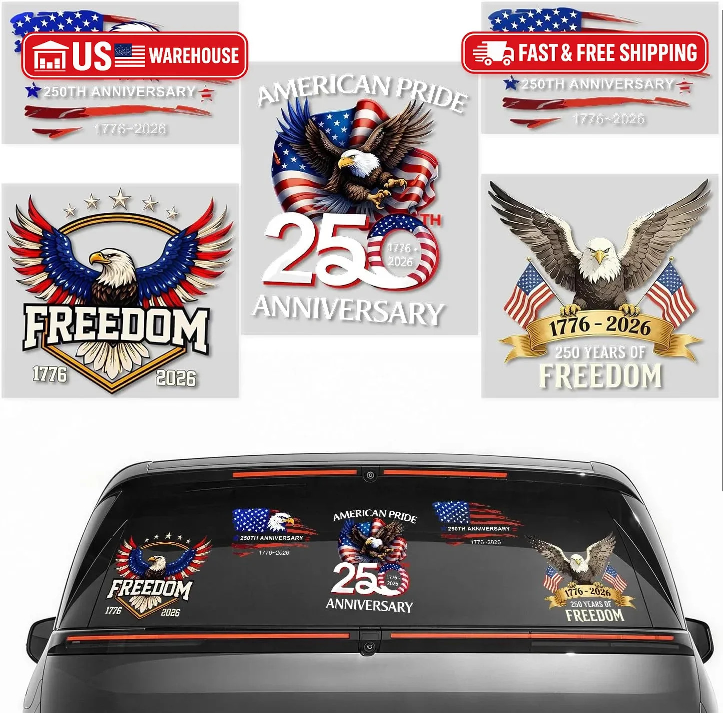 5Pcs 250th Anniversary USA Car Decal Sticker, USA Patriotic 4th of July 1776-202