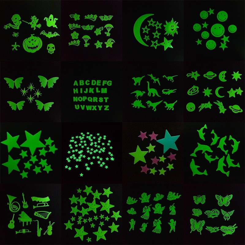 Choice of Design GLOW IN THE DARK Stick-on figures Dolphins Dragonflies Dinosaur