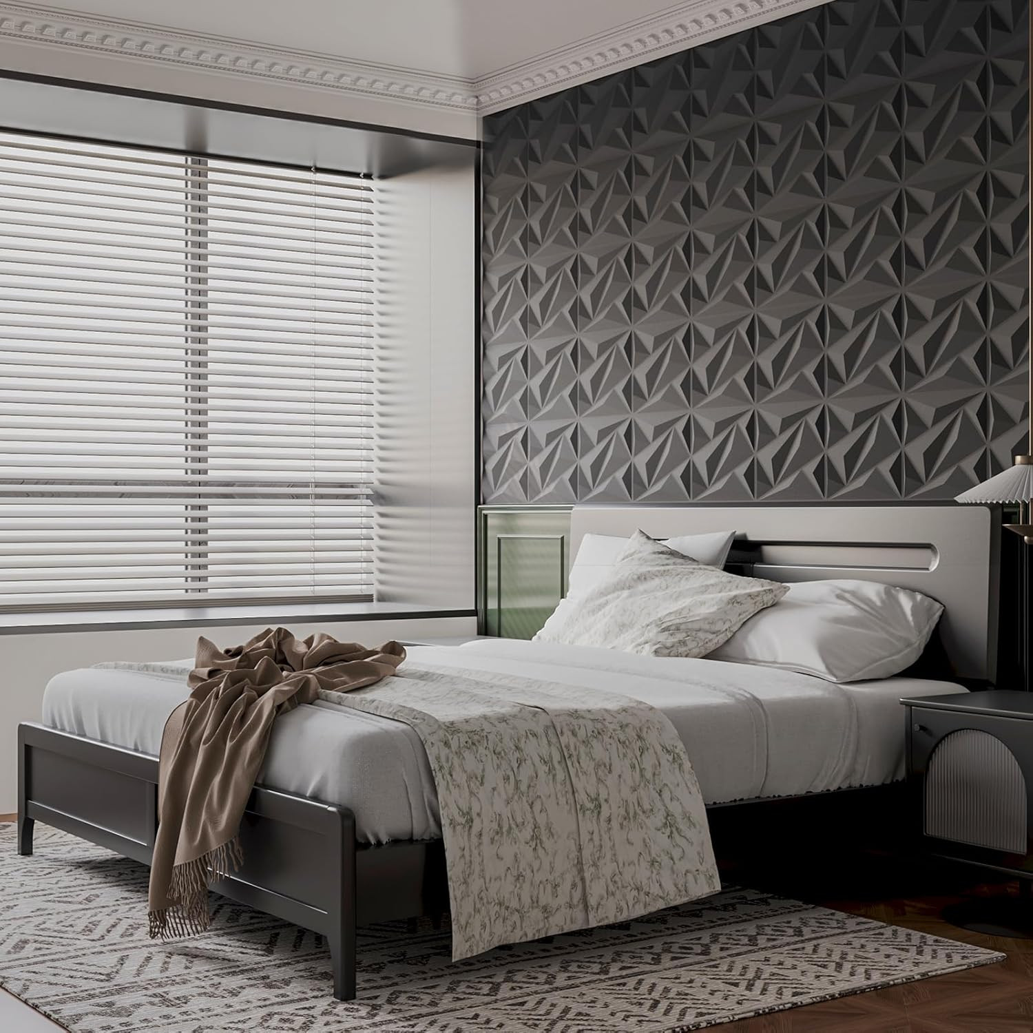 33 Pack 3D Wall Panels Diamond, Black, 12»X12» | PVC Accent Wall Panels for In