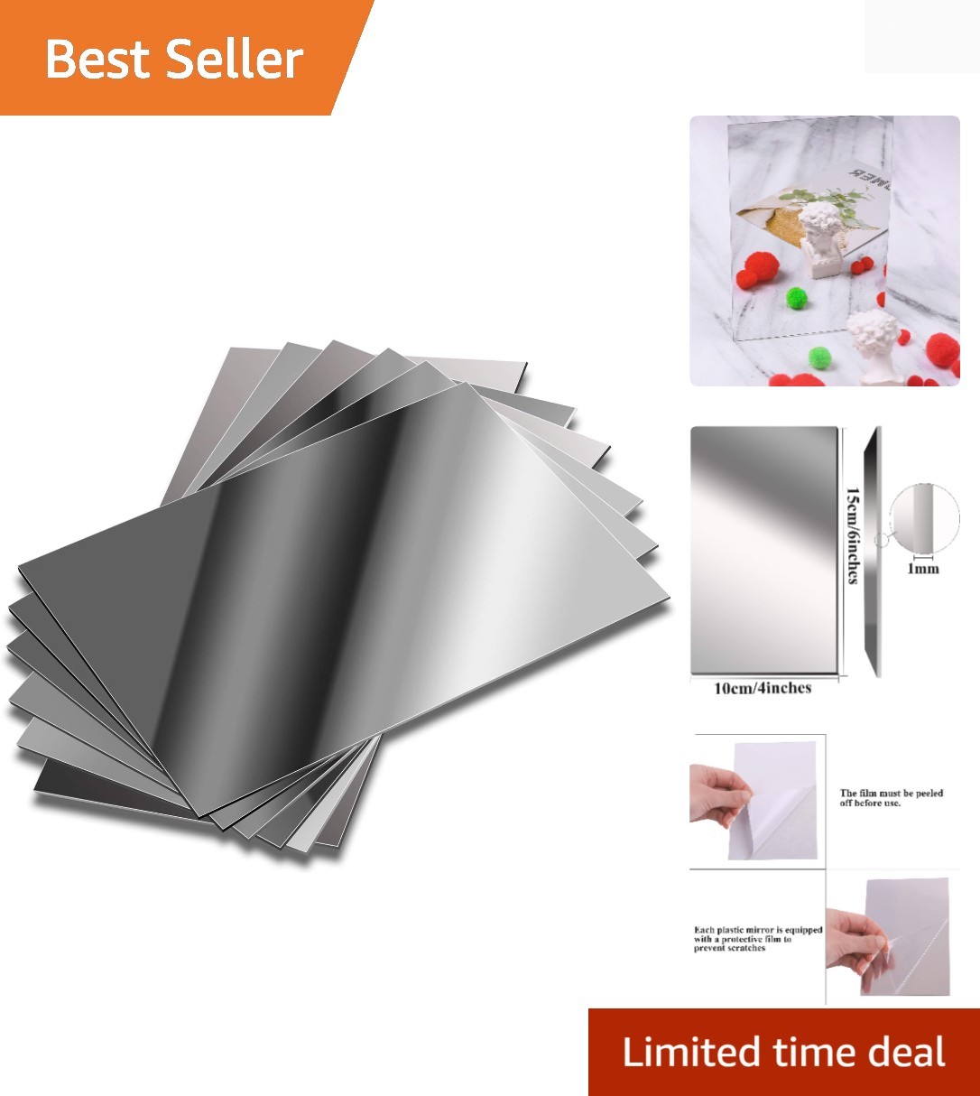 Decorative 6 Pack Unbreakable Plastic Mirrors – Versatile for Home & Learning