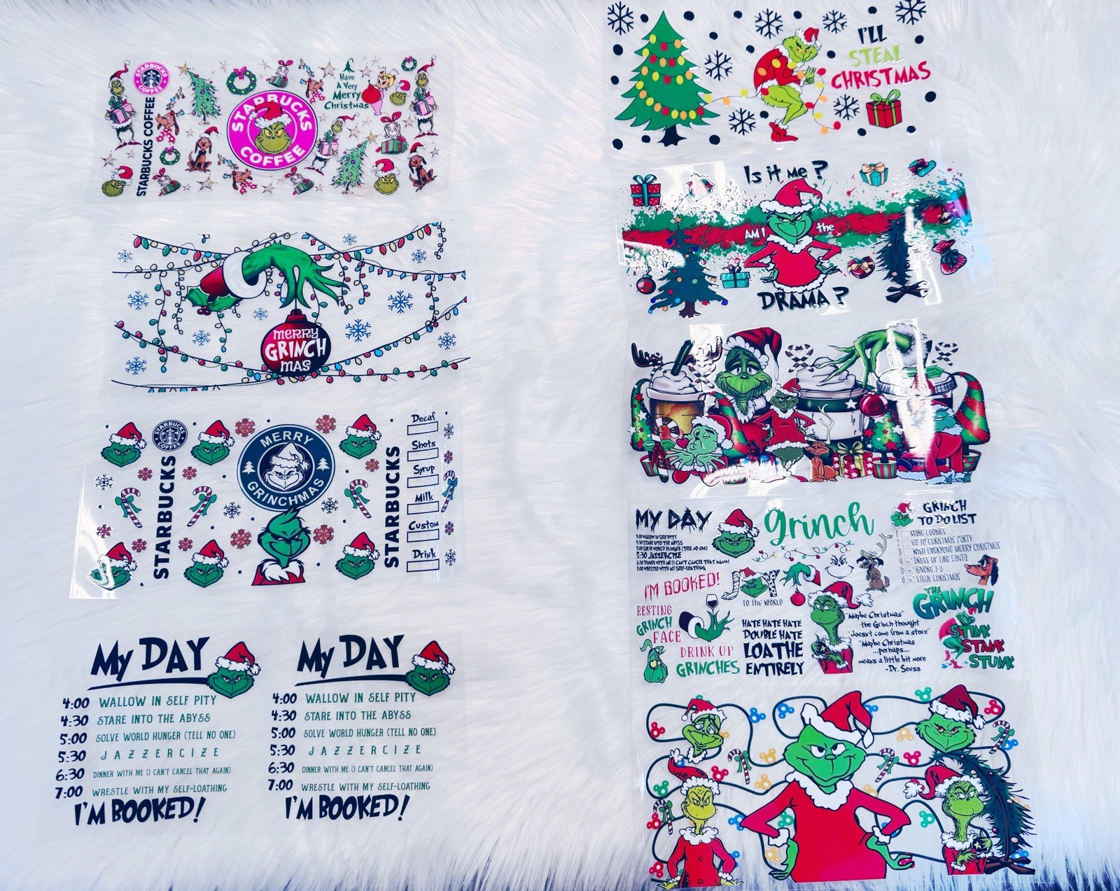 How The Grinch Stole Christmas UV DTF Cup Wraps 16oz, 9 Sheets Transfers Variety