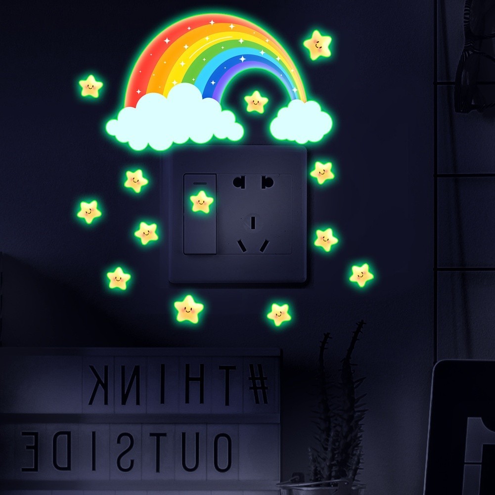 Blue and Green Glow Stars Wall Decals PVC Fluorescent Stickers for Room