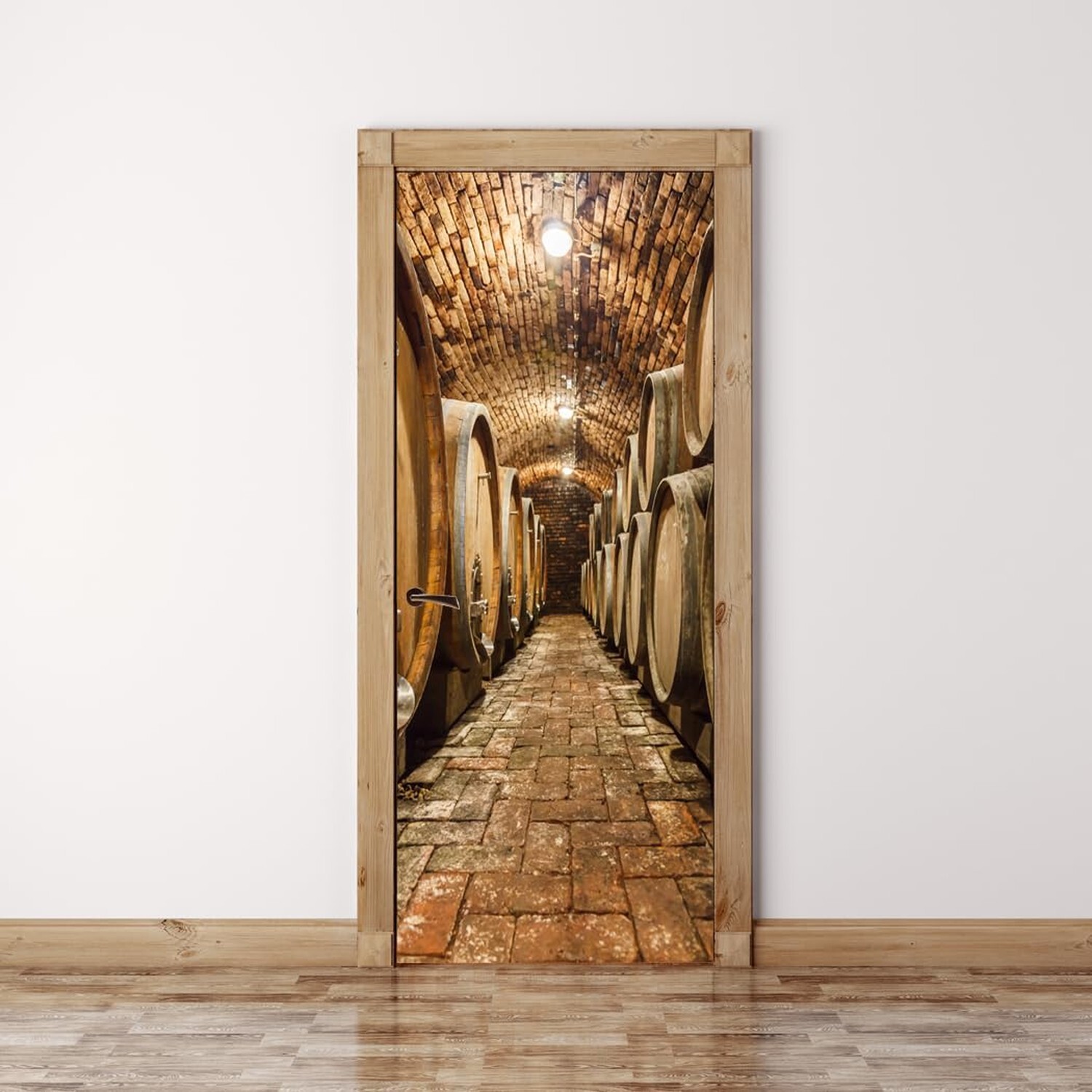 RoyalWallSkins Door Mural Wall Sticker Oak Barrels in Wine Cellar – Fabric Ma…