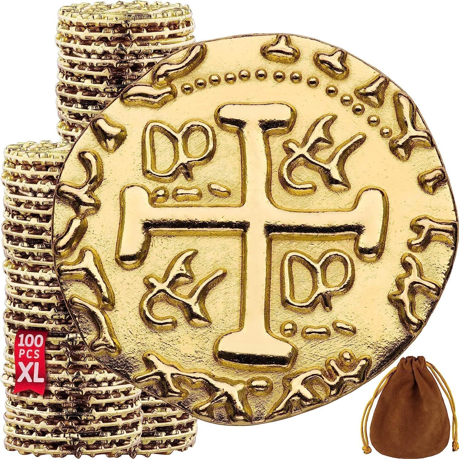 Large Gold Metal Pirate Coins – 100 Leprechaun Metal Gold Coins for St Patric…