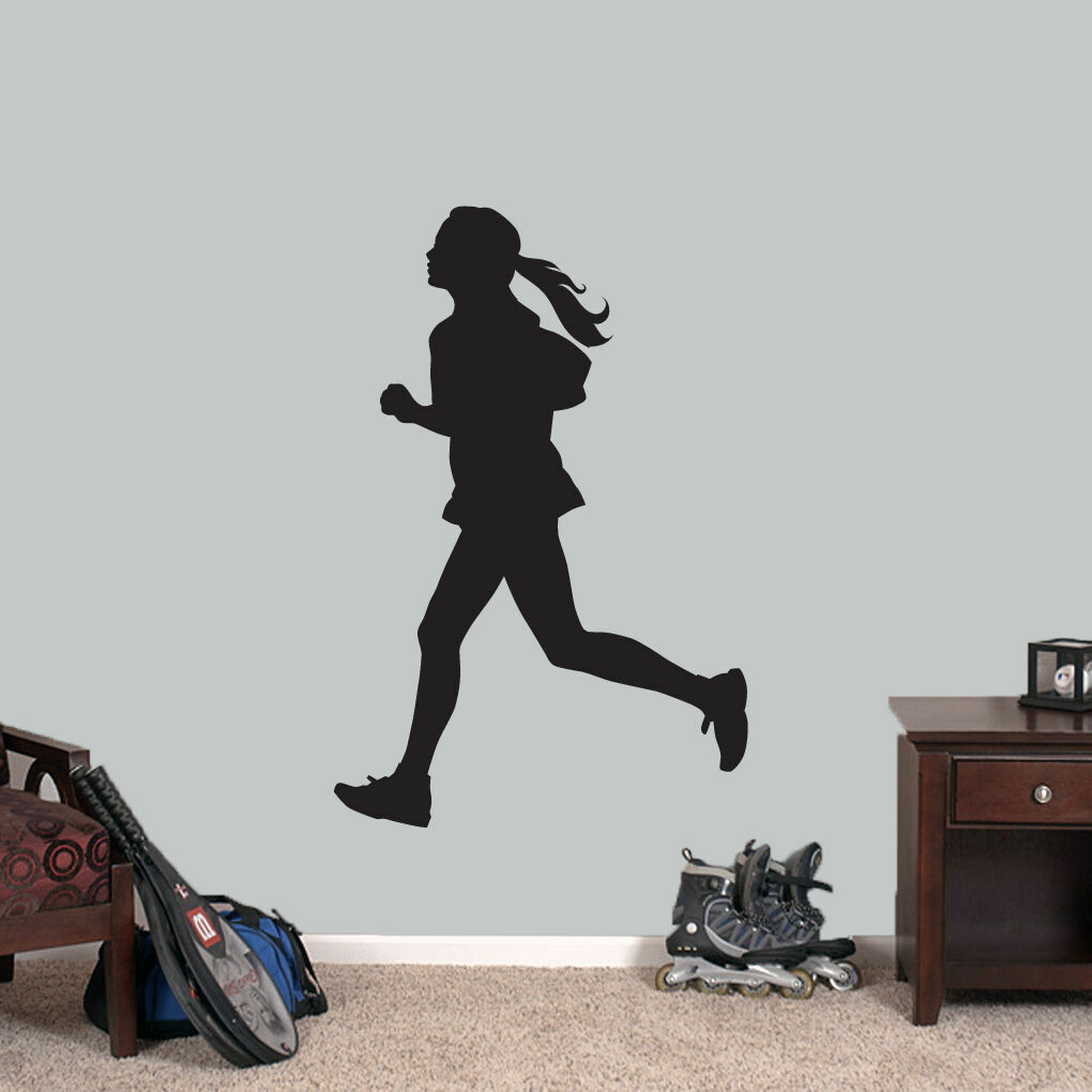 Girl Running Wall Decal – Sports, Running, Kids, Teens, School, Locker Room, Art