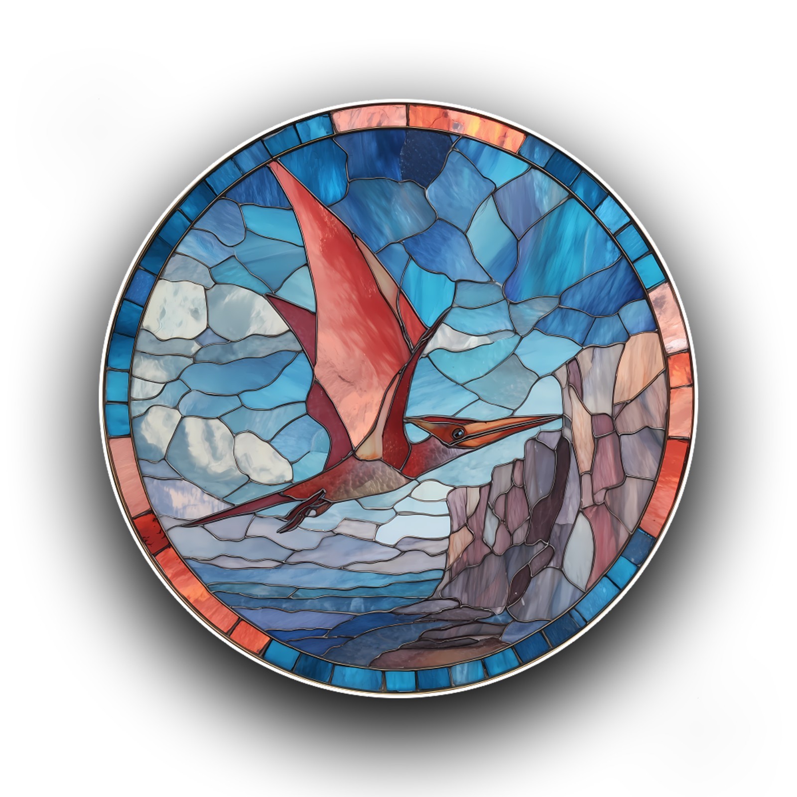 Pteranodon Dinosaur Prehistoric Stained Glass Style Opaque Vinyl Sticker Decal