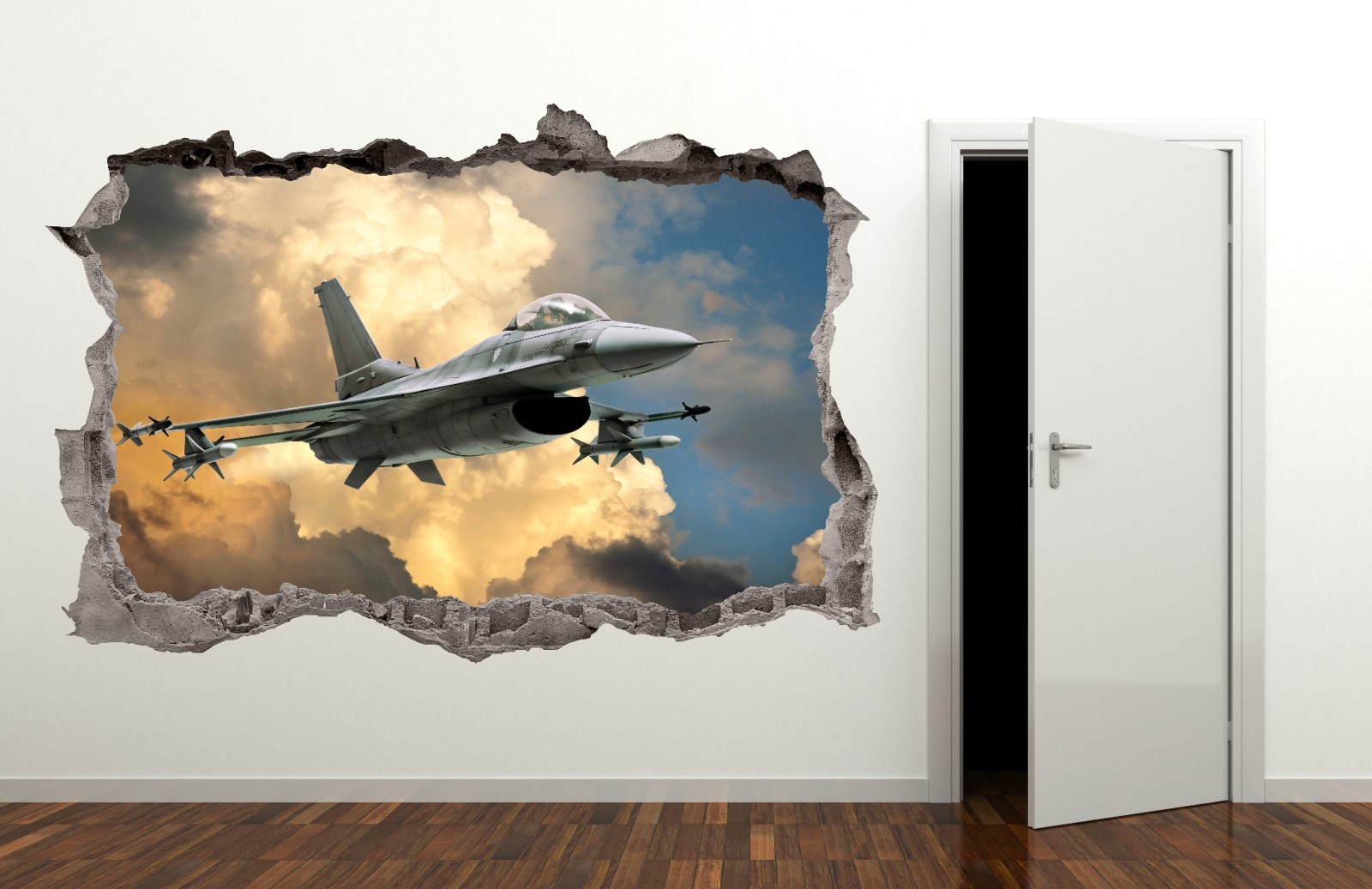 3D Fighter Jet Wall Sticker Decal Breaking Wall Effect Kids Teen Room Decor M-88