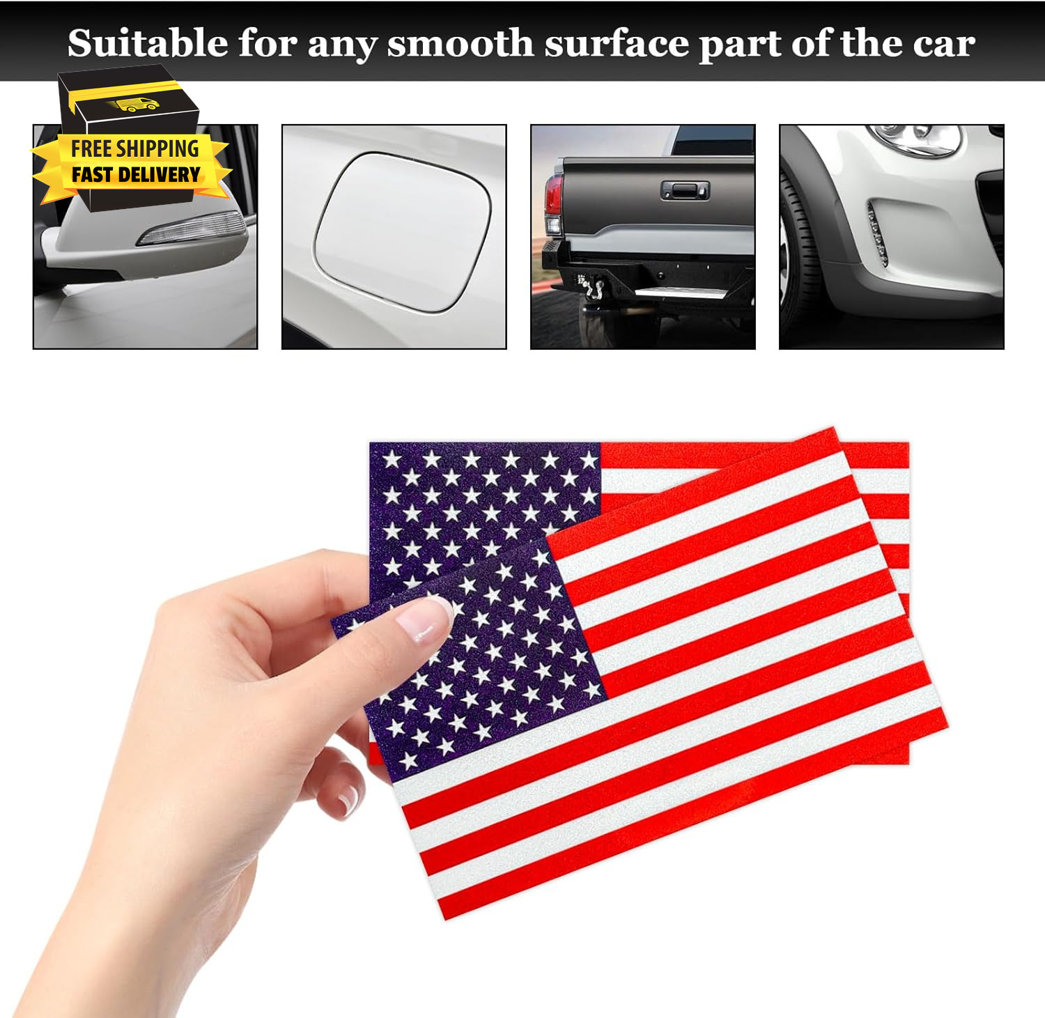 3PCS Reflective American Flag Stickers, 5″×3″ Waterproof Vinyl Decal US National