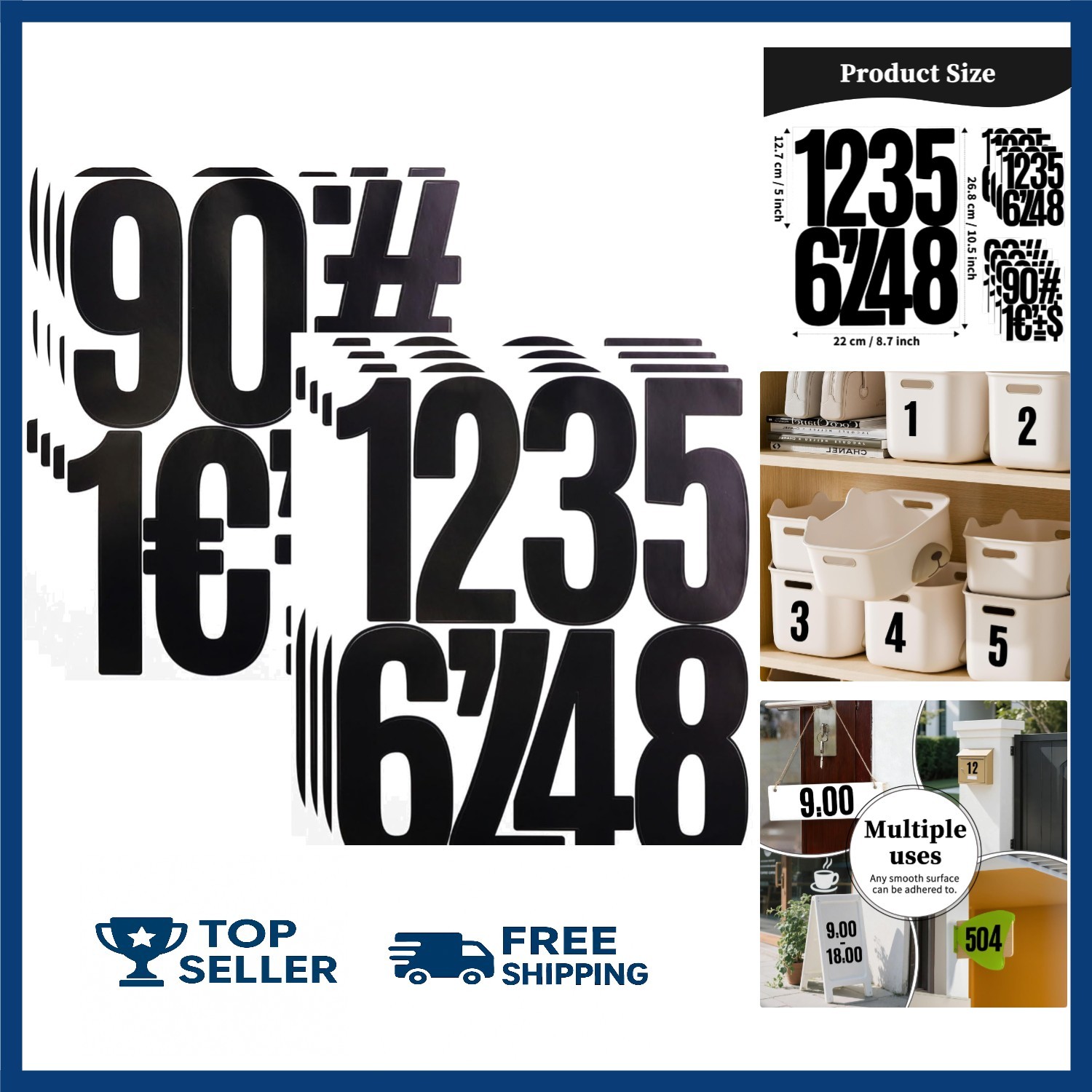 5 Inch Vinyl Number Stickers,88 Pieces Self-Adhesive Large Numbers 0-9 and Pu…