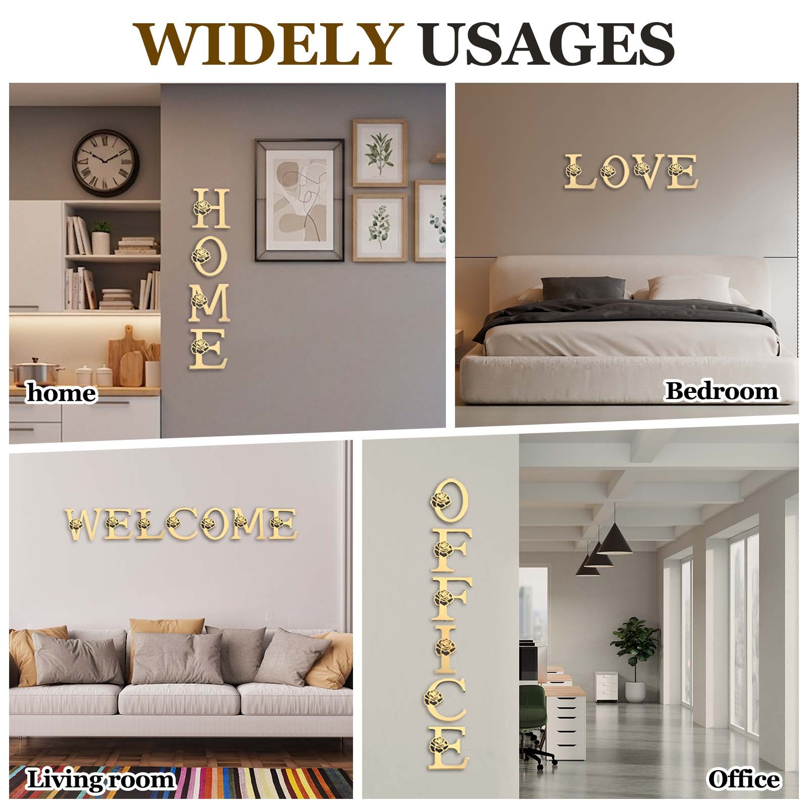 4 Inch 3D Floral Acrylic Alphabet Mirror Wall Stickers Letter O Light Gold