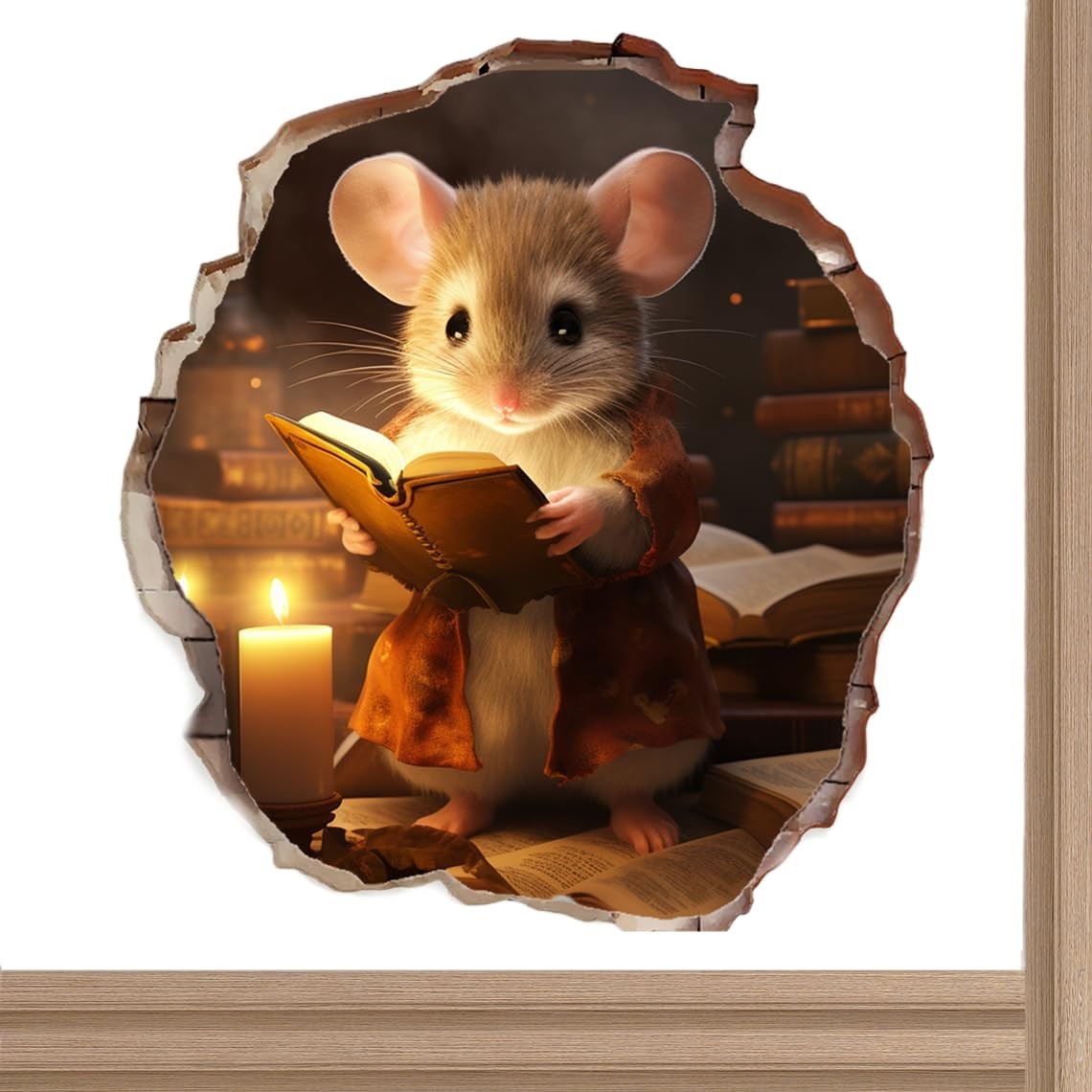2X Mouse Hole 3D Stickers – Reading Book Design, Handmade Wall Clings, Murals…