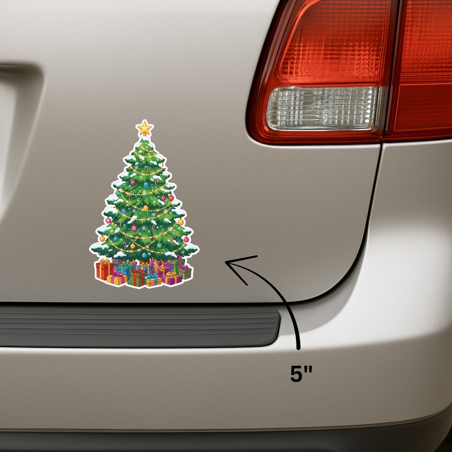 4PCS “Christmas Tree” Stickers – Classic Evergreen with Star & Presents Holiday