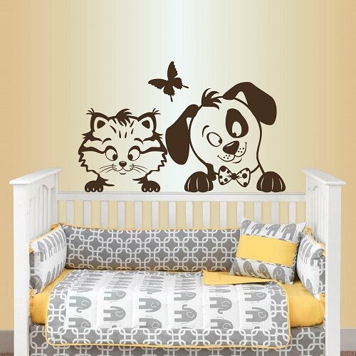 Vinyl Decal Cute Cartoon Puppy and Kitten Kids Children Nursery Sticker 1680