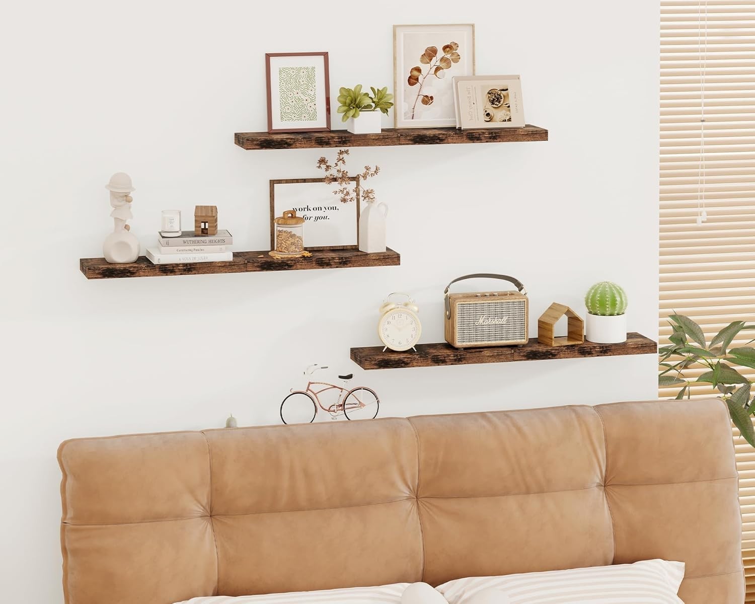 15.8in Floating Shelves, Set of 6 Wood Shelves, Farmhouse Shelf Wall Decor for B