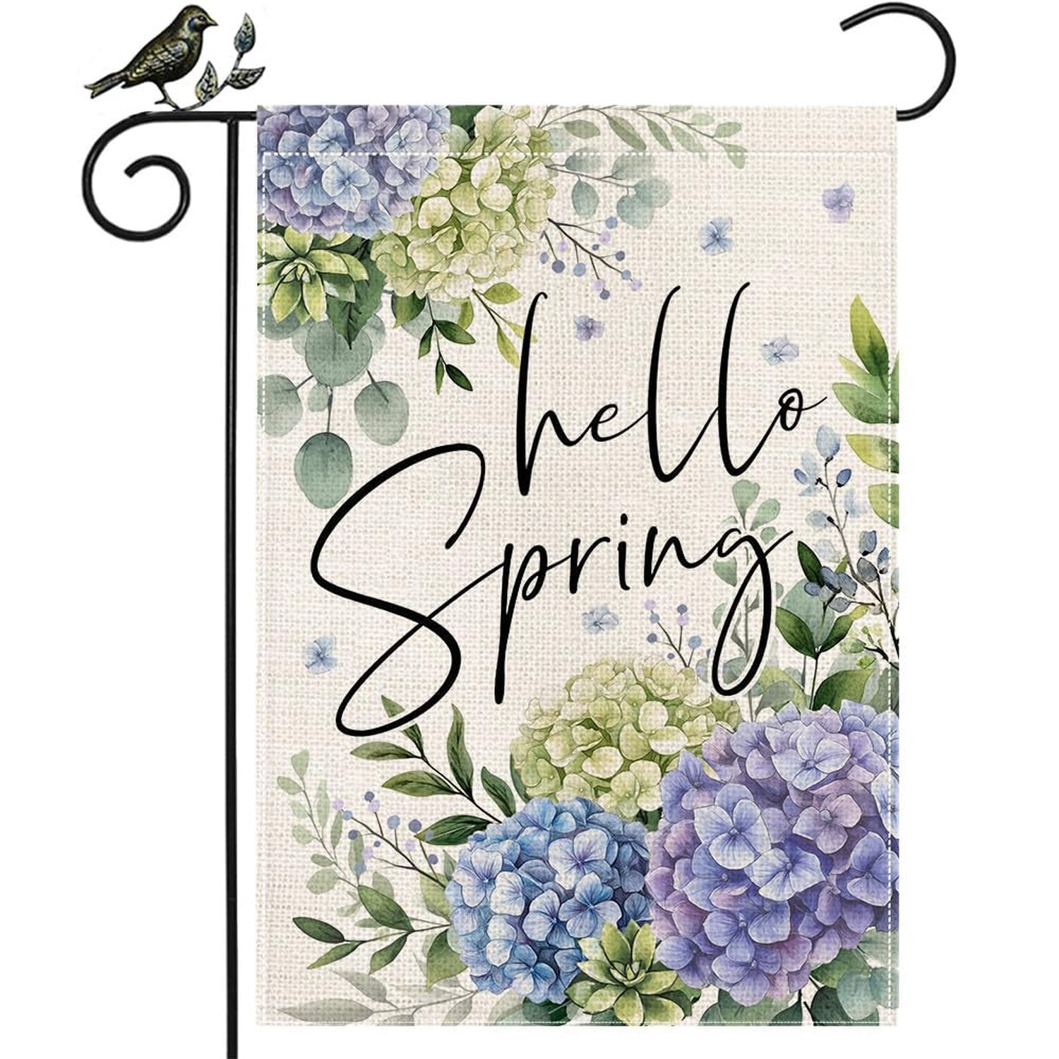 GEEORY Hello Spring Hydrangea Eucalyptus Garden Flag 12×18 Inch, Double Sided…