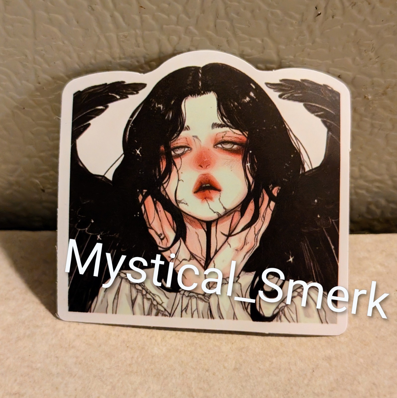 Haunted Doll Active Spirit Demon Girl With Horns Death Black Wings Sticker 1Pc