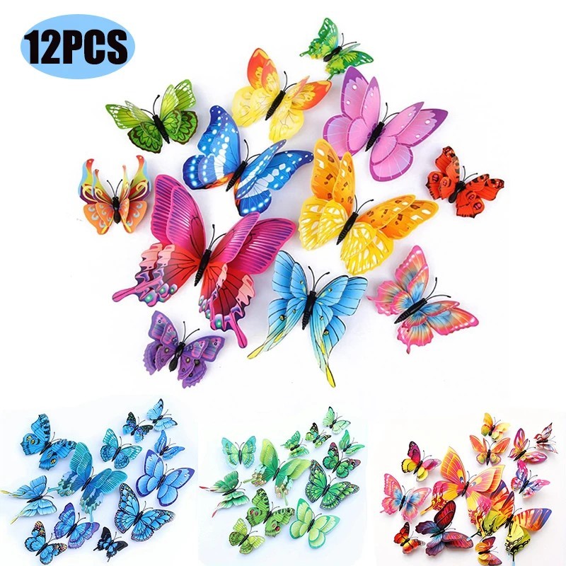 12pc 3D Butterfly Wall Decor Stickers DIY Magnetic Decals Room Party Decorations